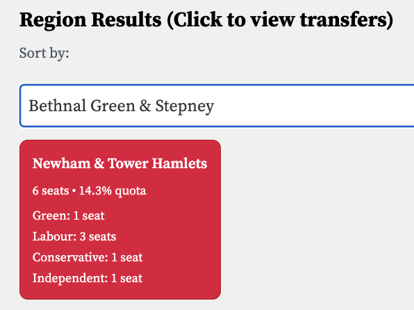 Searching for Bethnal Green & Stepney under STV